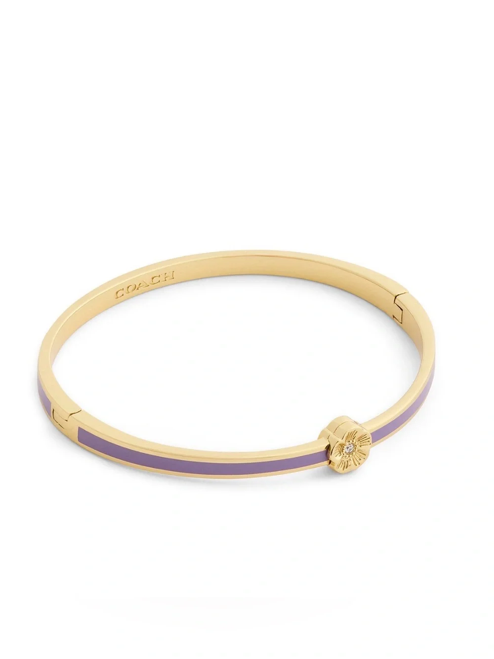 COACH Nia Floral Bracelet Gold-Tone Bangle with Lavender Enamel Flower Accent